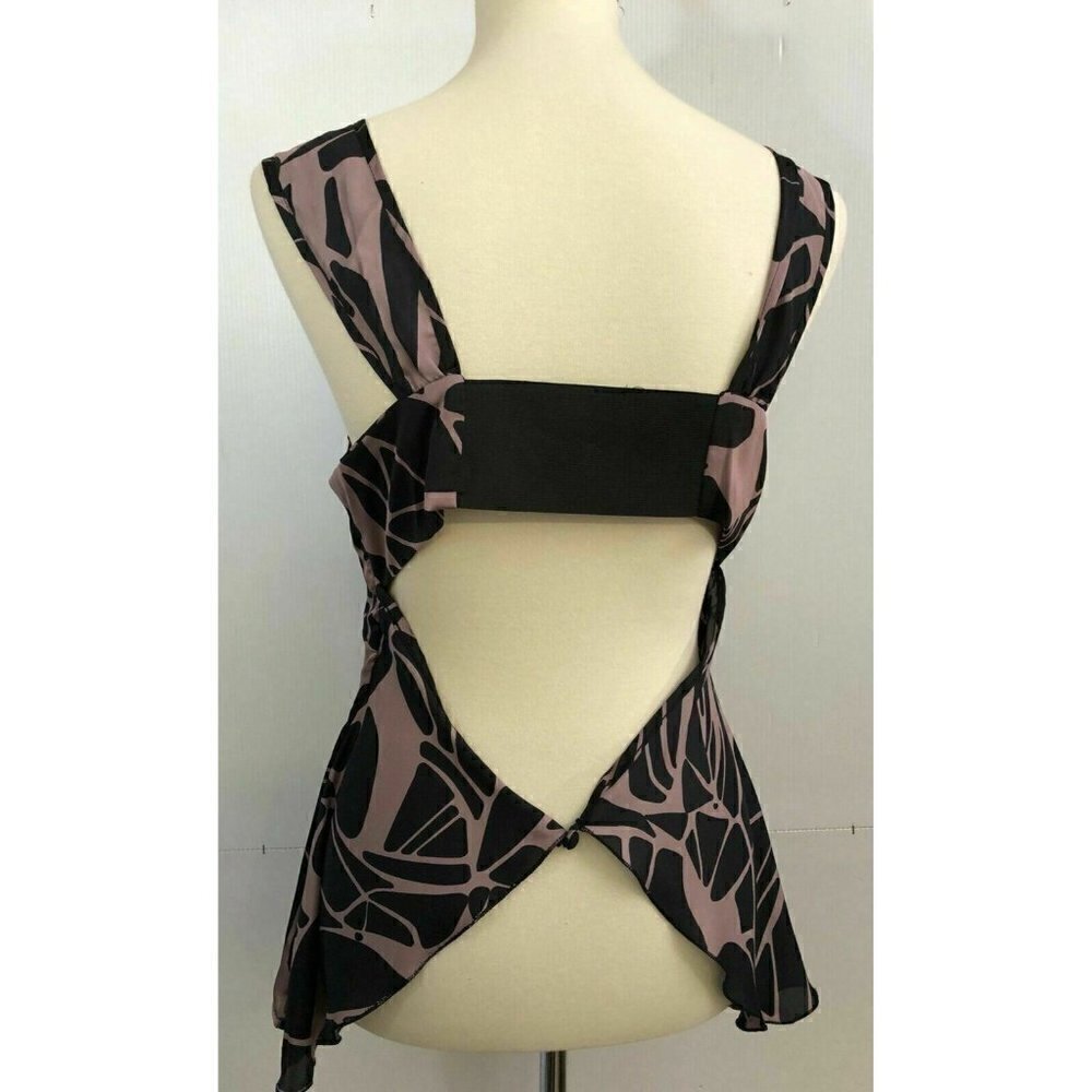 Wilster Women's New Purple Black Cut out Satin Printed Top Size M - Picture 7 of 8